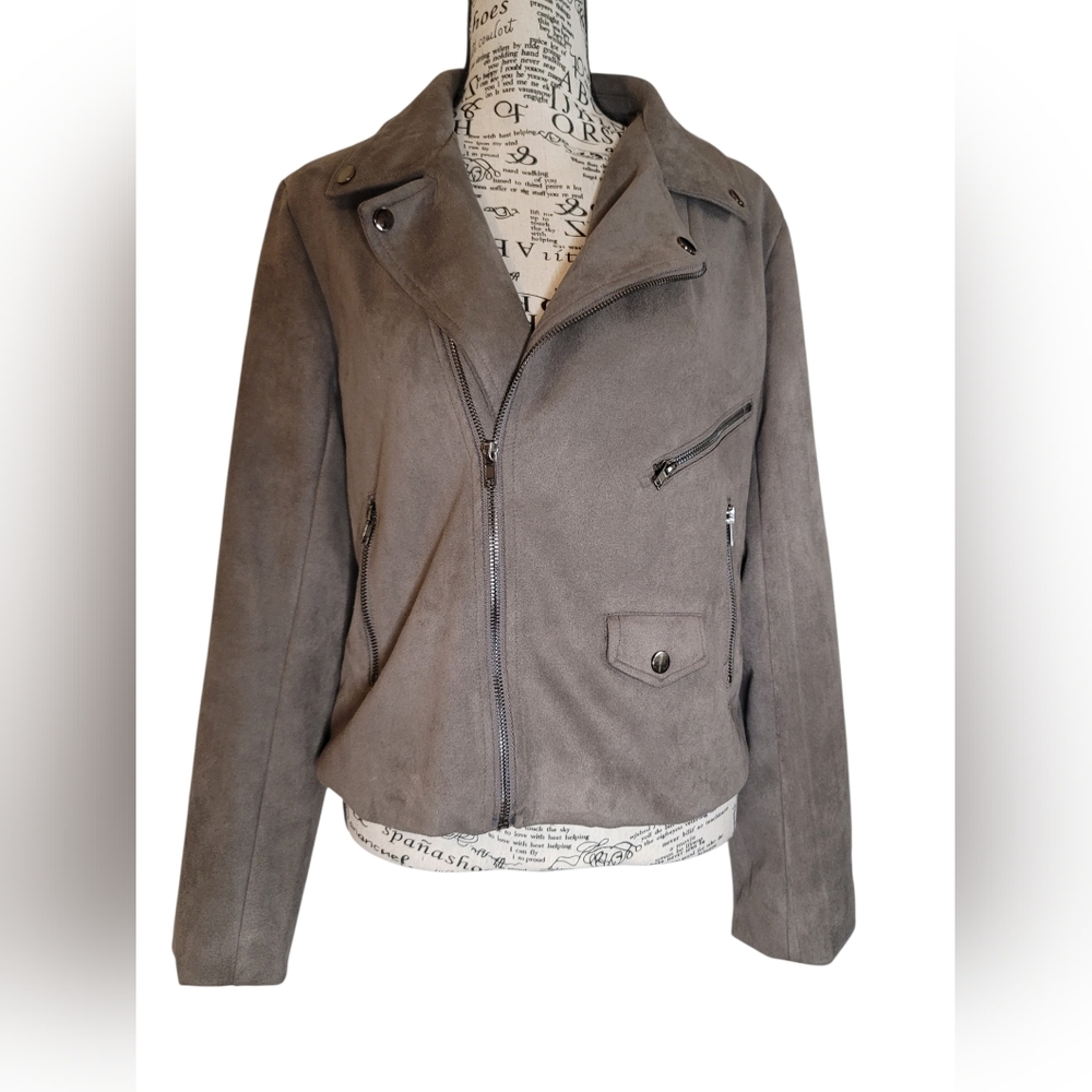 Solitaire by Ravi Khosla Grey Faux Suede Jacket Size M
